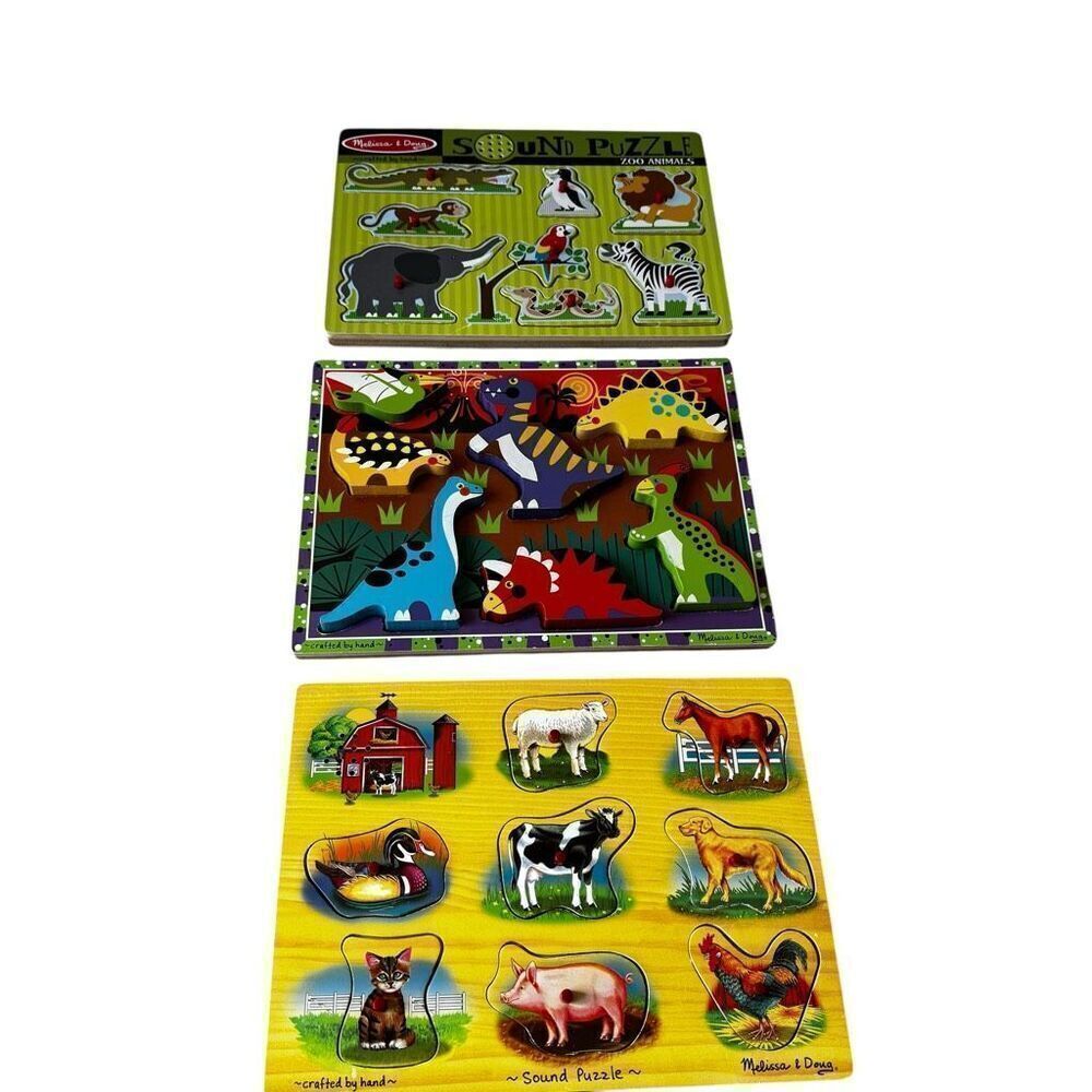 Melissa & Doug Wood Chunky Animal Birds Music Puzzle Bundle